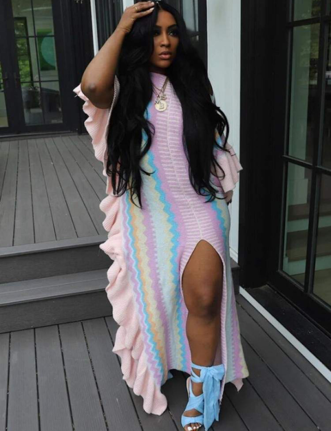 Long Ruffle Deess with Thigh split