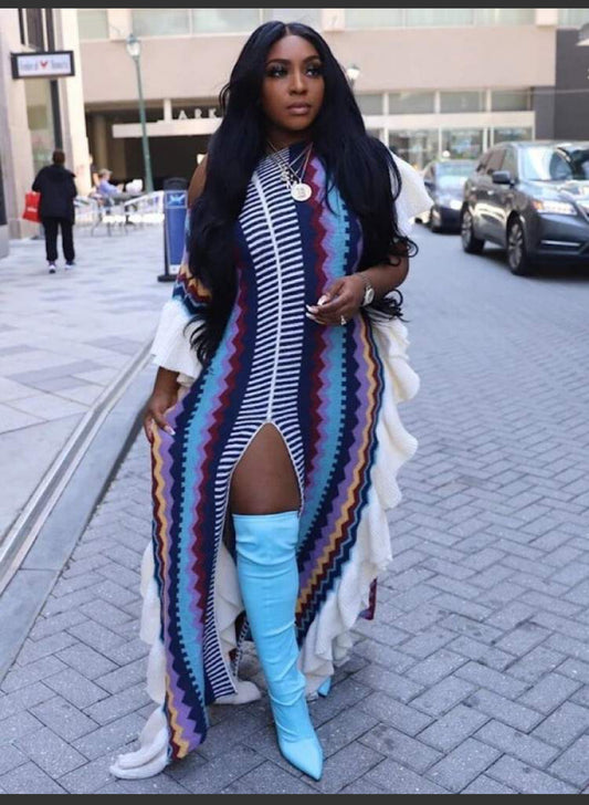 Long Ruffle Deess with Thigh split