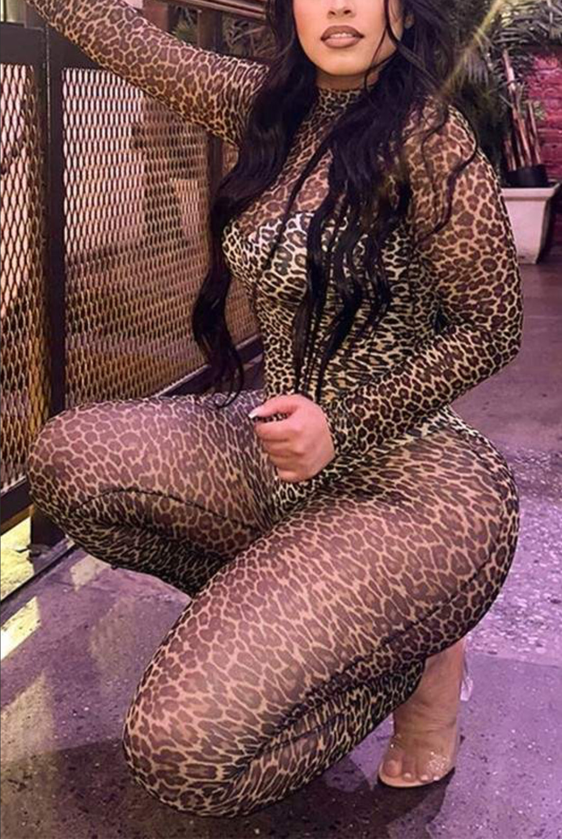 Leopard Print Sheer Jumpsuit