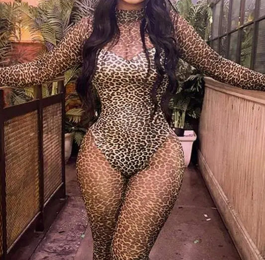 Leopard Print Sheer Jumpsuit